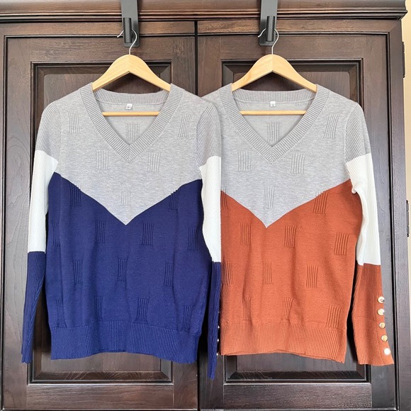 Amazon Sweaters - AMAZON VNeck Sweater Lot of‎ 2 Womens S Gray Ivory Navy Rust Classic Work Staple